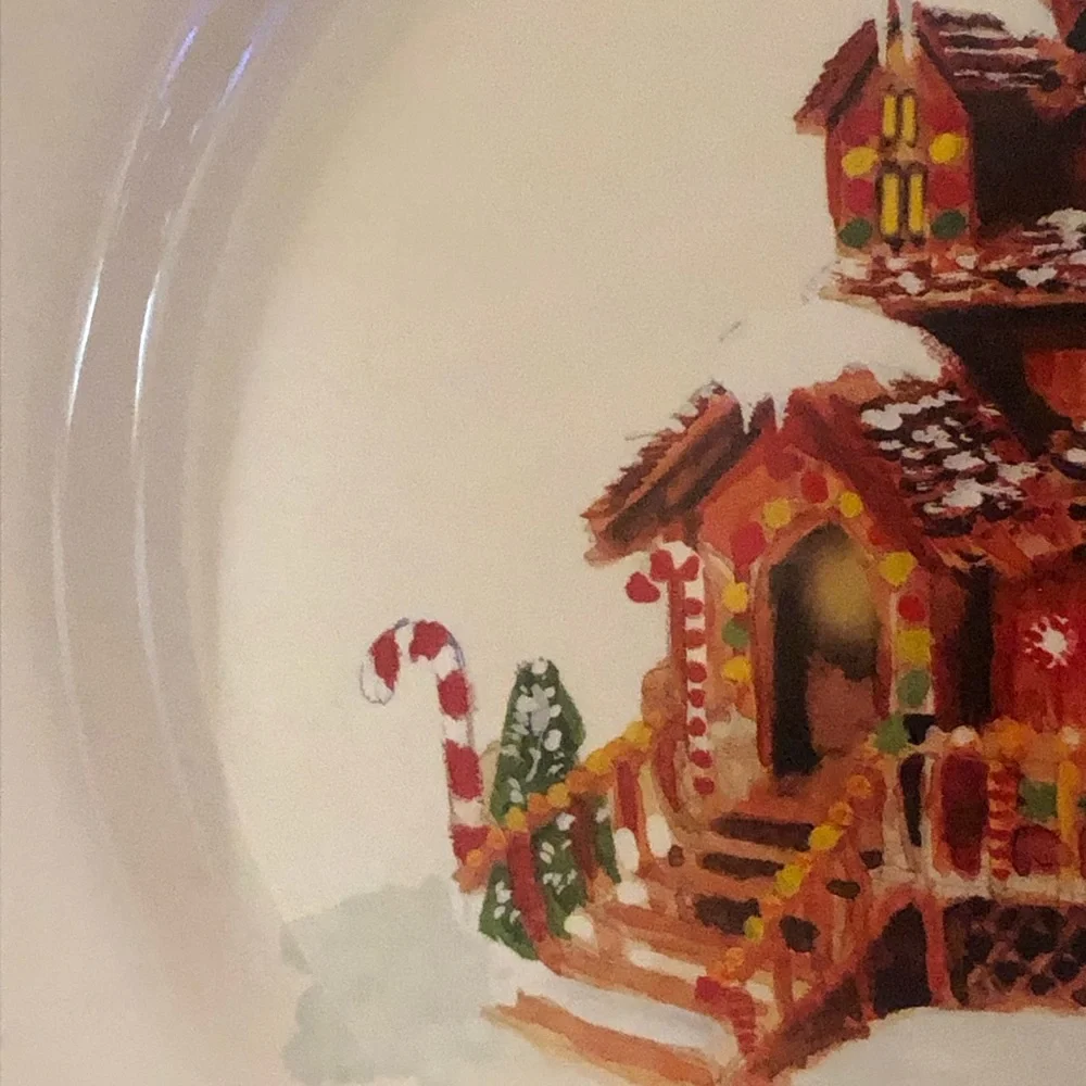 Williams-Sonoma Gingerbread House Serving/Chop Plate Red Trim 14” Octagonal